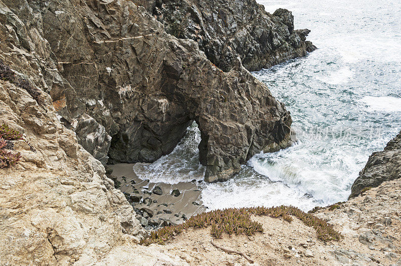 在Bodega Head太平洋海岸线的水拱门